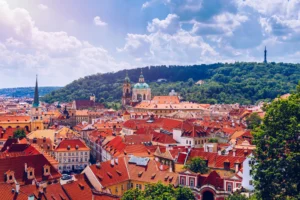 Panoramic view of the roofs of the Lesser Town, the heart of the historical centre of Prague, Czech Republic.
